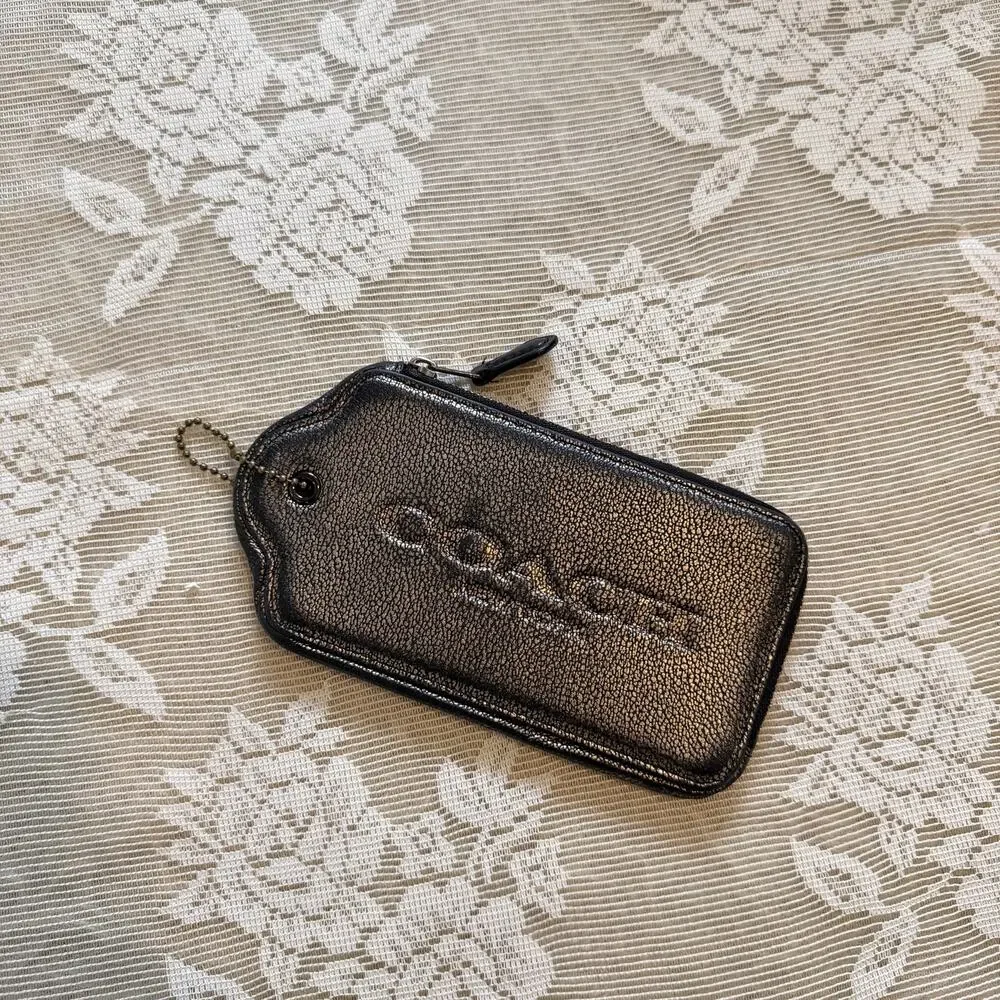 Coach XL Hangtag Metallic Leather Zip Pouch